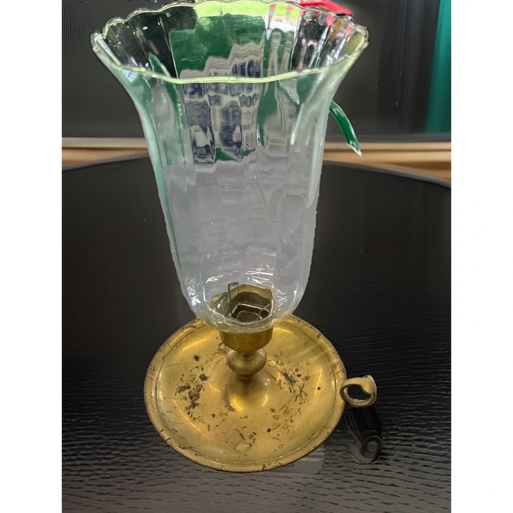 Vintage Large Brass & Hard Plastic Chamber Hurricane Candle Lamp Finger Holder